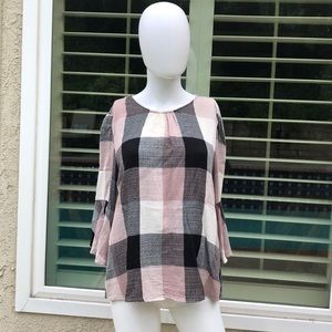 RO&DE PINK & Gray 3/4 Sleeve Tie Back Blouse SzM